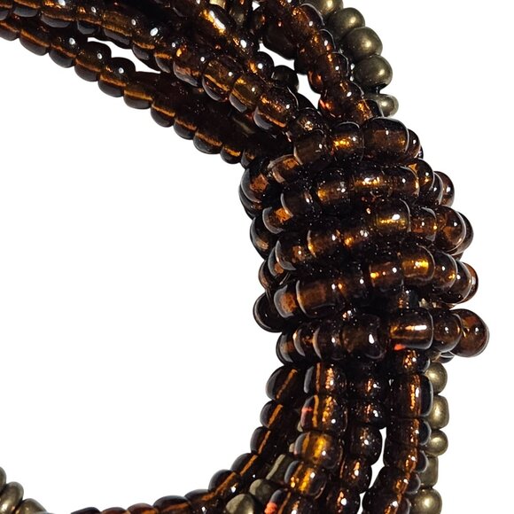 Boho Brown Bronze Seed Beaded Multi Strand Stretch Bracelet Fashion Jewelry - Picture 3 of 4